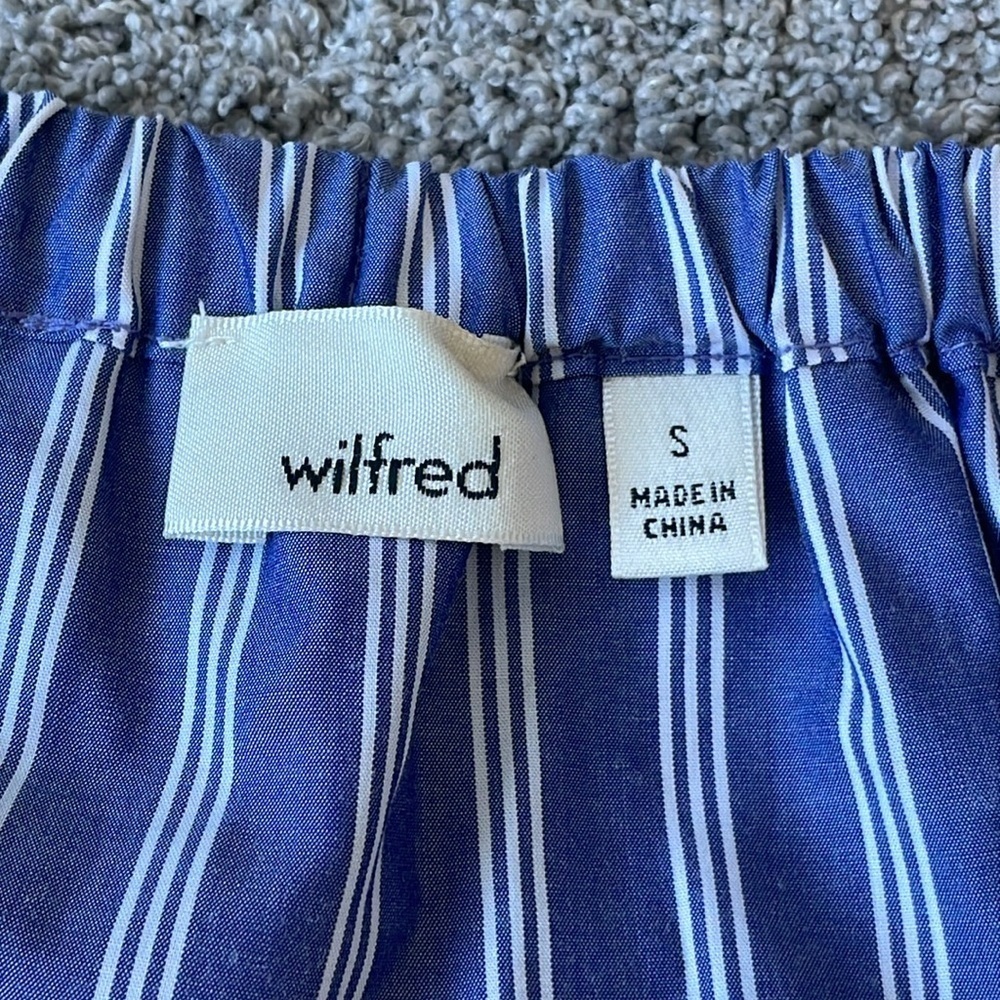 EC Wilfred Off the Shoulder Navy White Stripe Ruffled Top - Size Small - Picture 3 of 3